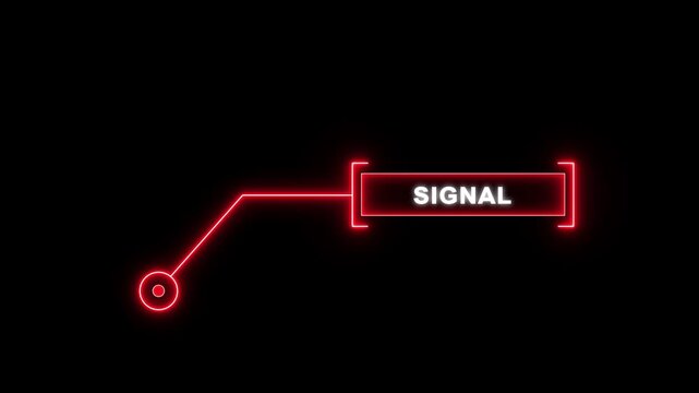 Red digital HUD callout animation featuring signal active text for futuristic communication monitoring, cyber security alerts, and high-tech interface display concepts.