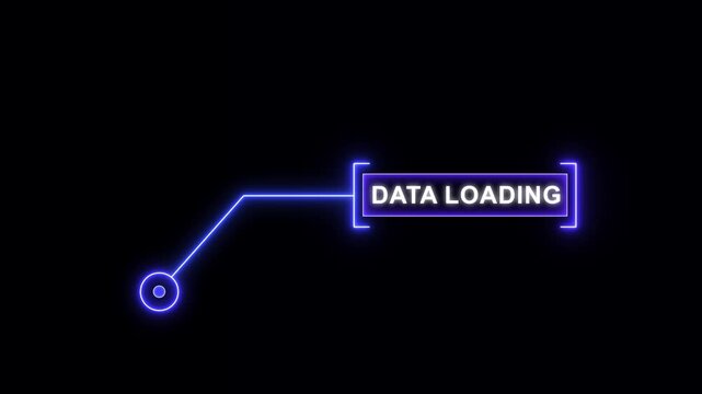 Advanced blue HUD callout animation with data loading text on a black background for futuristic system updates, digital processing, and technology interface concepts.
