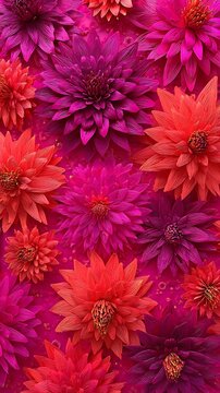 Close-up of purple and orange dahlia flowers with green centers and petals