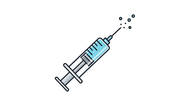 Medical syringe illustration showing a blue liquid for vaccine injection