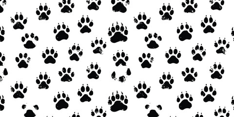 Seamless pattern with black animal paw prints and bear footprints in a repeating grunge style © md