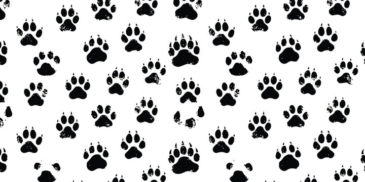 Seamless pattern with black animal paw prints and bear footprints in a repeating grunge style