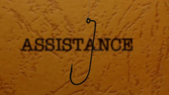 Fishing Hook with Assistance Text Concept