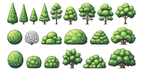 Set of green trees and garden bushes with different shapes for landscape design © md