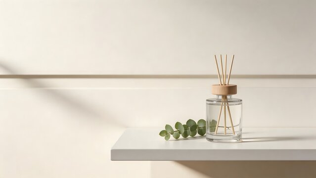 Aroma diffuser with eucalyptus on a shelf
