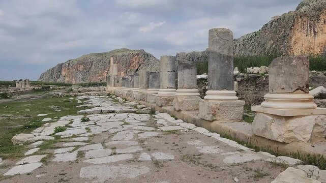 The colonnaded road of ancient Anavarza in Kozan, Adana, one of the grandest Roman streets in Cilicia, leads through the ruins of a vast ancient city on UNESCO&rsquo;s Tentative World Heritage List.