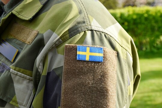 Military uniform of the Swedish army.Swedish flag on the sleeve.