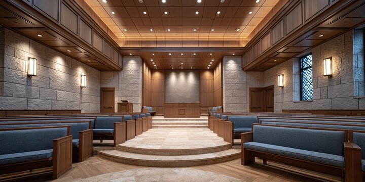 photo of modern synagogue interior for jewish religion