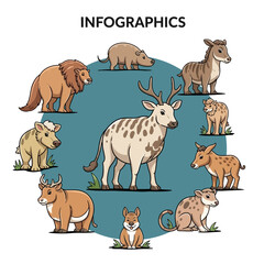Fototapeta premium Collection of Various Wild Animal Species.