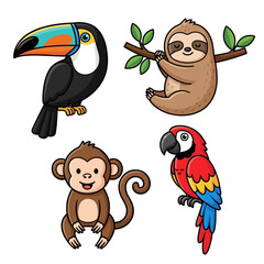 Fototapeta premium Colorful cartoon jungle animal friends group.