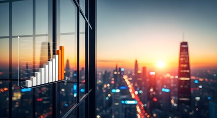 Fototapeta premium Business growth concept with cityscape and bar graph