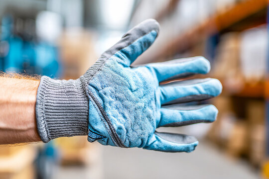 Industrial bright sky blue protective work glove textured fabric background &ndash; professional modern aesthetic design for manual labor logistics advertising, construction safety branding and warehouse