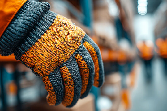 Industrial textured bright orange and dark grey knit glove background &ndash; modern professional aesthetic design for logistics warehouse operations, supply chain management, and industrial safety