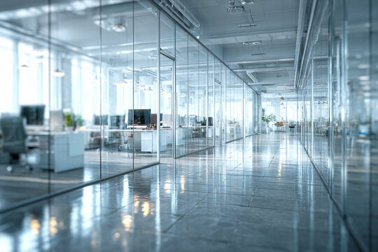 Modern minimalist bright cool white glass partition wall background &ndash; premium professional interior design for corporate identity, office advertising, business website presentation and commercial