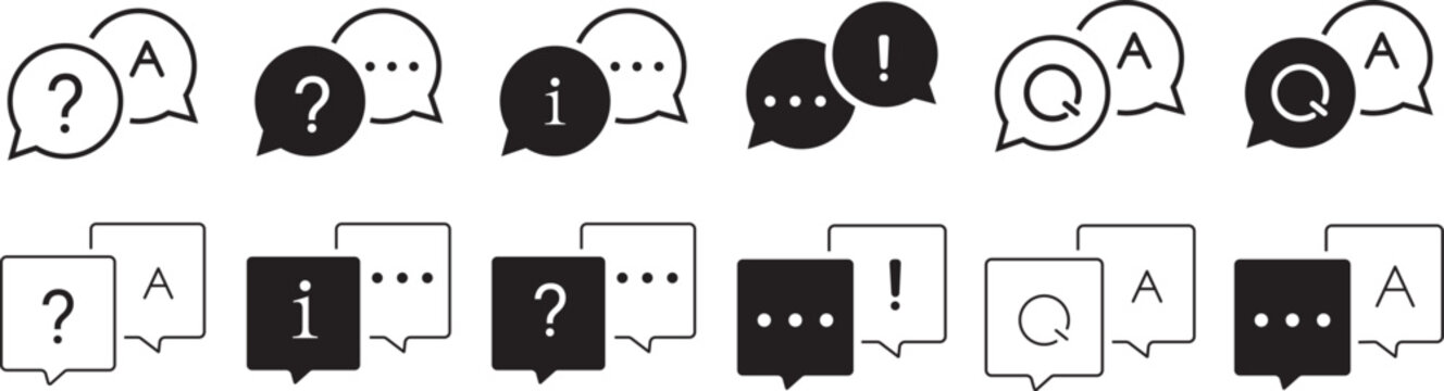Modern answers and questions symbols for helpdesk apps, including clean graphic layout buttons in a modern vector pack.