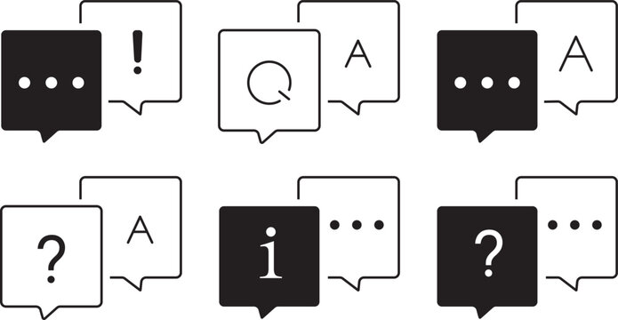 questions and answers signs in a minimalist style, featuring premium pictogram elements