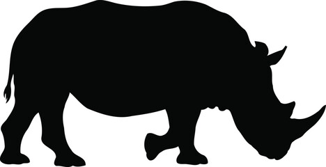 Rhinoceros Silhouette: Minimalist Black Rhinoceros Silhouette of a Wild Rhino Walking © MS Studio1