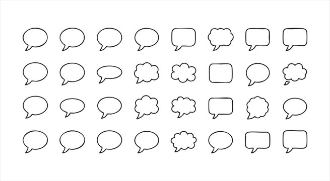 Set of hand drawn speech bubbles for comic chat communication and various simple message box designs.
