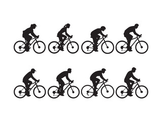 Obraz premium Cyclist silhouette set featuring professional athletes riding road bikes in different action poses.