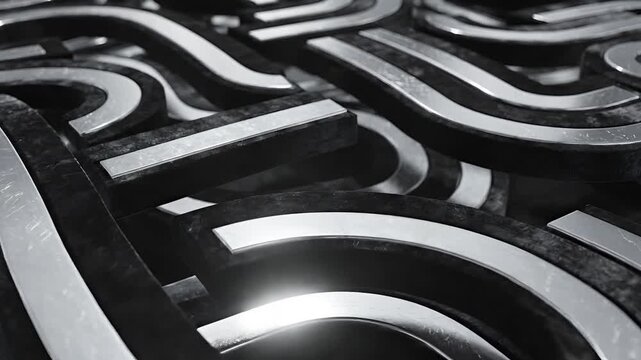 Abstract Black and White Intertwined Metal Shapes Background.