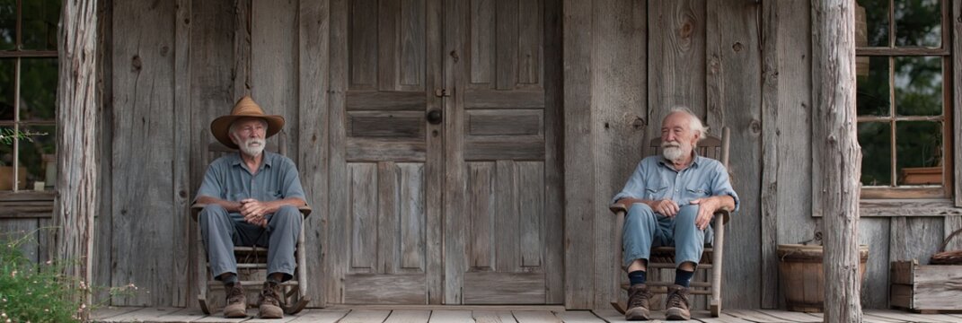 old man sitting on the porch - retirement photo of elderly senior citizen enjoying ageing in front of house sitting in chair