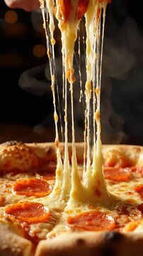 Cheese Pull From Hot Pizza Slice Macro
