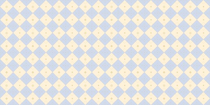 Pastel argyle seamless pattern with light blue and pale yellow diamond check grid and subtle decorative elements.