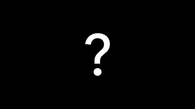 Question mark icon zooms in and out quickly on black background. Loopable motion graphic for FAQ, help, quiz, support, and uncertainty concept.