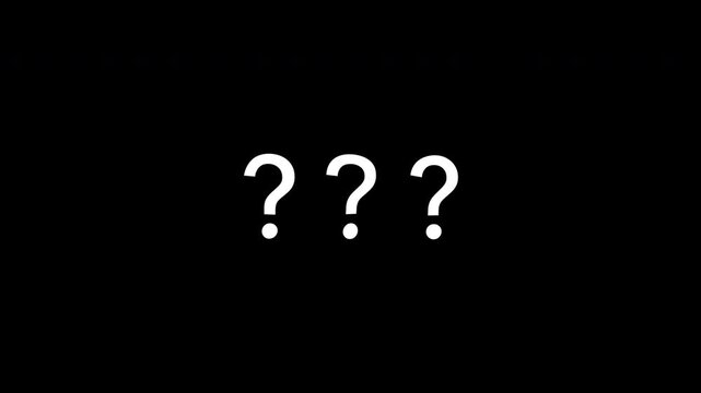 Three question marks pop out animation with subtle turbulence distortion on black background. Simple motion graphic for confusion, FAQ, help, problem, and uncertainty concept.