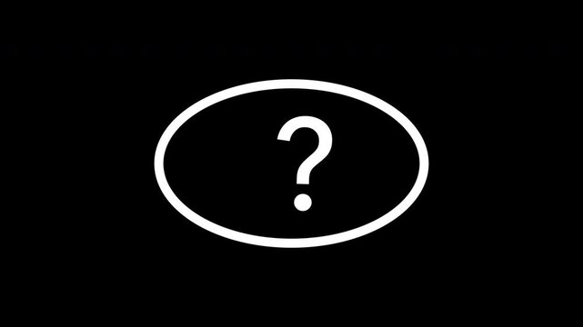 Question mark icon pop out animation with looping left and right motion on black background. Simple motion graphic for FAQ, help, support, quiz, and problem concept.