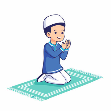 Cartoon Boy Praying on Prayer Mat