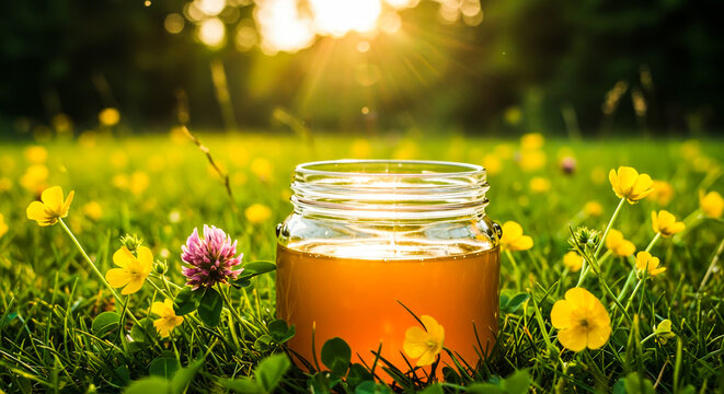 honey in a glass jar