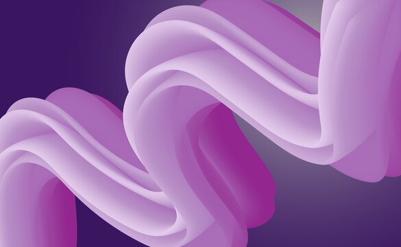 Dynamic 3D fluid wave ribbon element in soft purple and pink gradient tones over a deep violet background. Ideal for modern user interfaces, creative presentation templates, and web banners.