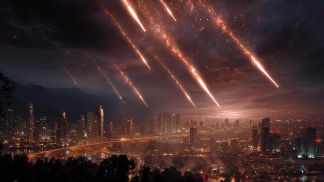 apocalyptic city with meteor rain