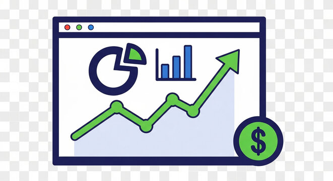 Business growth analytics dashboard showing financial success with rising trend lines