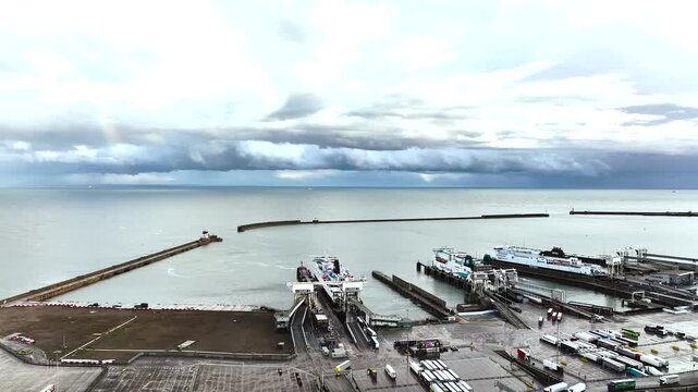 Port of Dover from a drone, White Cliffs, Dover, Kent, England