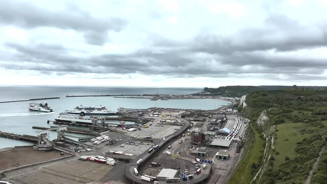Port of Dover from a drone, White Cliffs, Dover, Kent, England