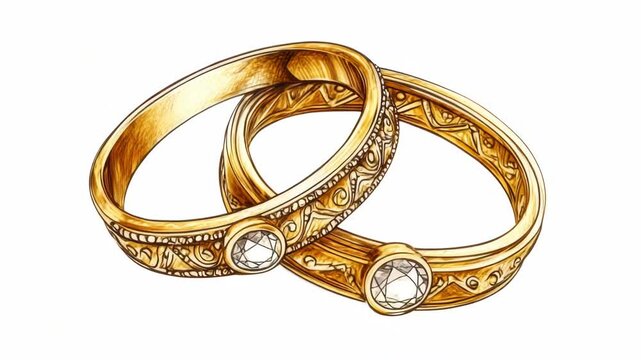 Couple's Gold Wedding Rings with Clear Stones