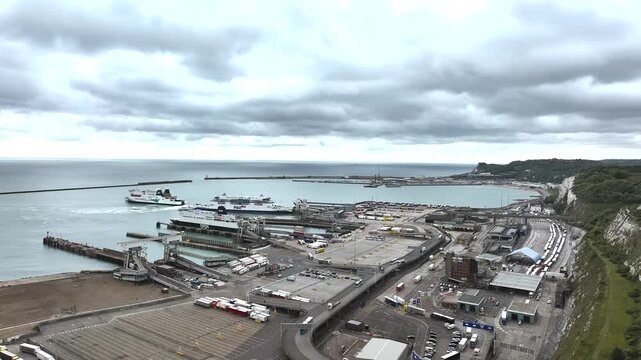 Port of Dover from a drone, White Cliffs, Dover, Kent, England