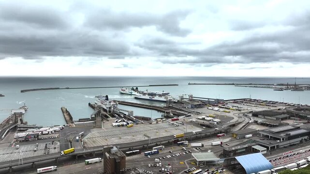 Port of Dover from a drone, White Cliffs, Dover, Kent, England