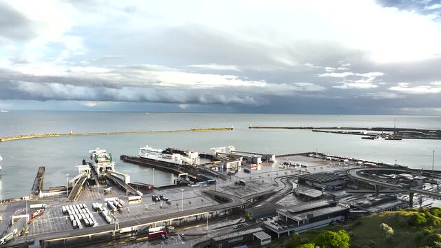 Port of Dover from a drone, White Cliffs, Dover, Kent, England