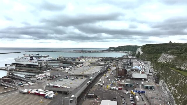 Port of Dover from a drone, White Cliffs, Dover, Kent, England