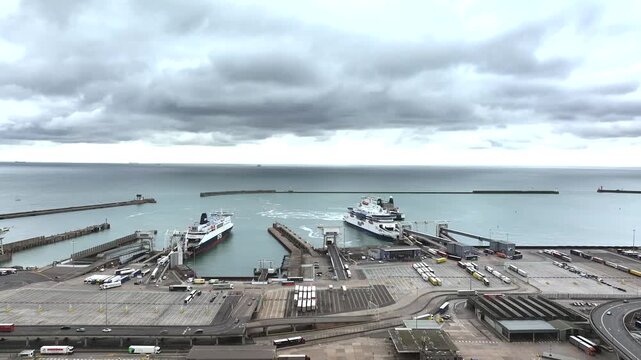 Port of Dover from a drone, White Cliffs, Dover, Kent, England