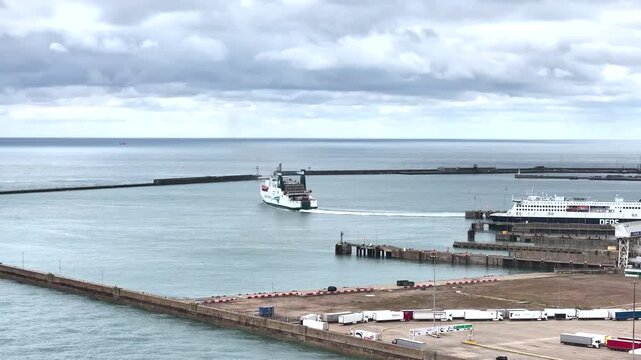 Port of Dover from a drone, White Cliffs, Dover, Kent, England