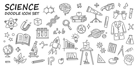 Naklejka premium Science doodle icon set isolated on white background. Vector illustration suitable for background, icons, pattern and other creative design.