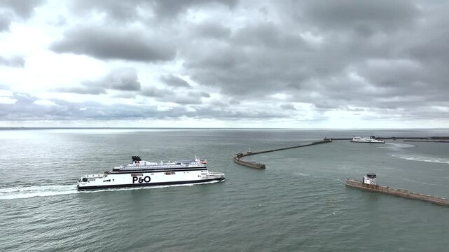 Port of Dover from a drone, White Cliffs, Dover, Kent, England