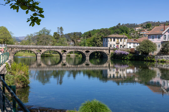 Vez river with medieval bridge in arcos de valdevez