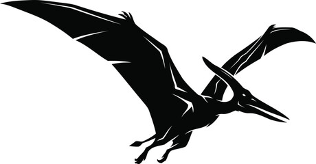 Pterodactyl Silhouette: Dynamic Black Flying Pteranodon Silhouette Dinosaur with Open Wings © MS Studio1