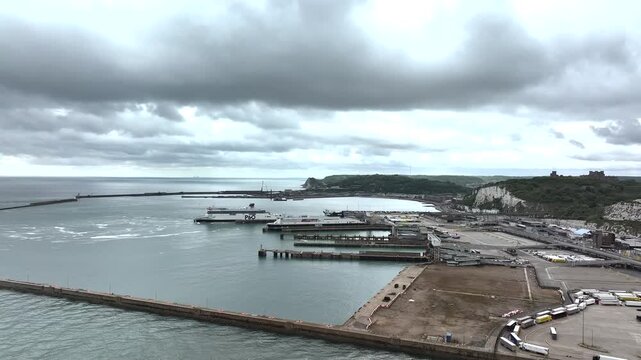 Port of Dover from a drone, White Cliffs, Dover, Kent, England