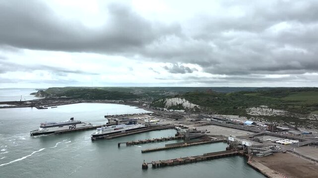 Port of Dover from a drone, White Cliffs, Dover, Kent, England